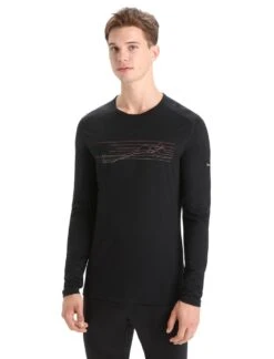 Icebreaker Men 200 Oasis Ls Crewe Ski Stripes Black