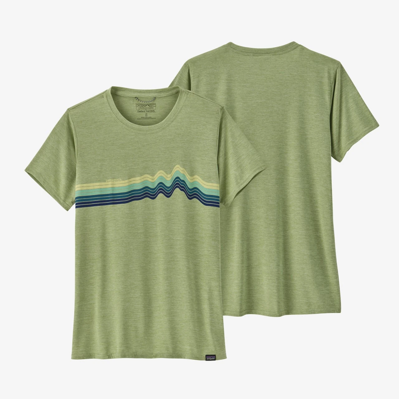 Patagonia W'S Cap Cool Daily Graphic Shirt Ridge Rise Stripe: Salvia Green X-Dye 3 Patagonia W'S Cap Cool Daily Graphic Shirt Ridge Rise Stripe: Salvia Green X-Dye