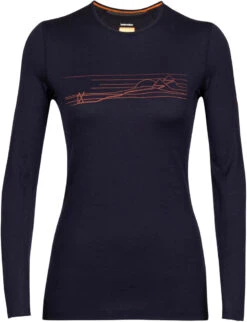 Icebreaker Women 200 Oasis LS Crewe Ski Stripes - Midnight Navy